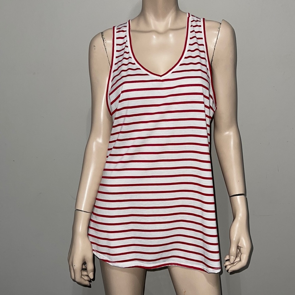 Red & White Striped Tank Top L